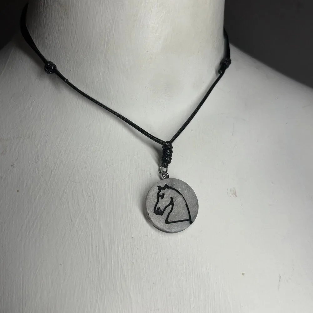 Silver Knight - Handmade Resin Chess Necklace - Picture 2 of 6